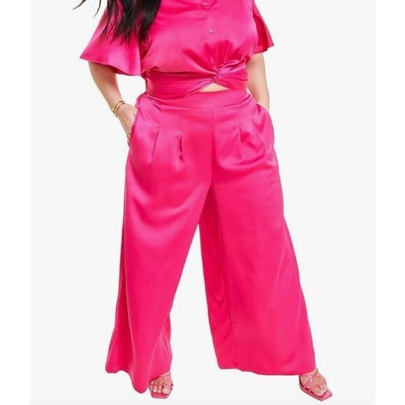 NINA PARKER - L Sz 4X NWT Plus Size Pleated Satin Palazzo Pants in Pink Yarrow. - Picture 15 of 16